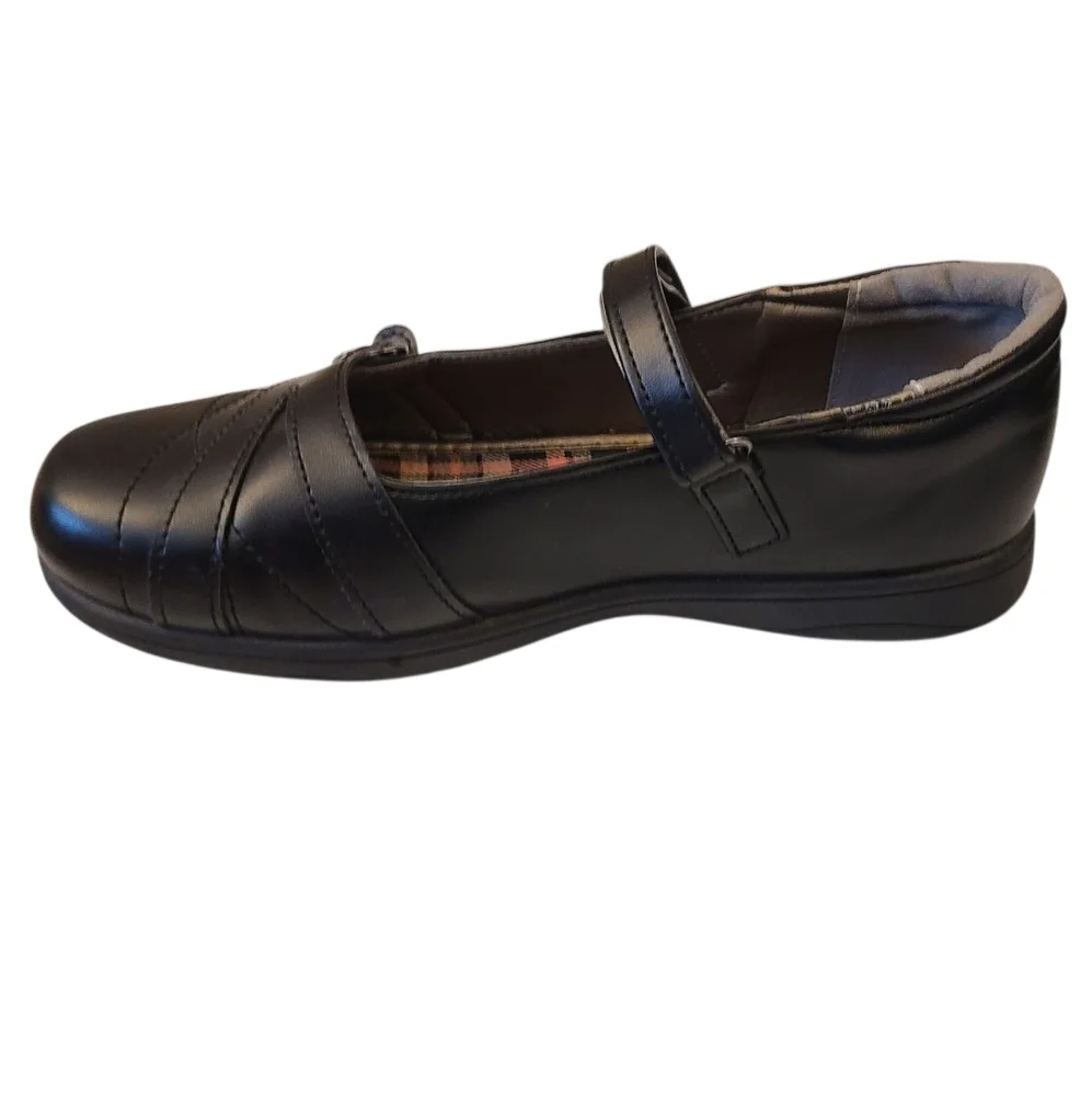 French Toast Shoes Mary Janes‎ Black With Pink Plaid Lining Toddler Size 5